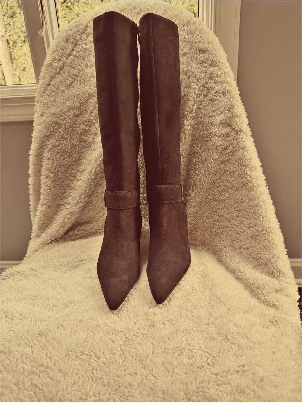 Moda Brown Knee-High Pointed Toe Suede Boots - Picture 2 of 5